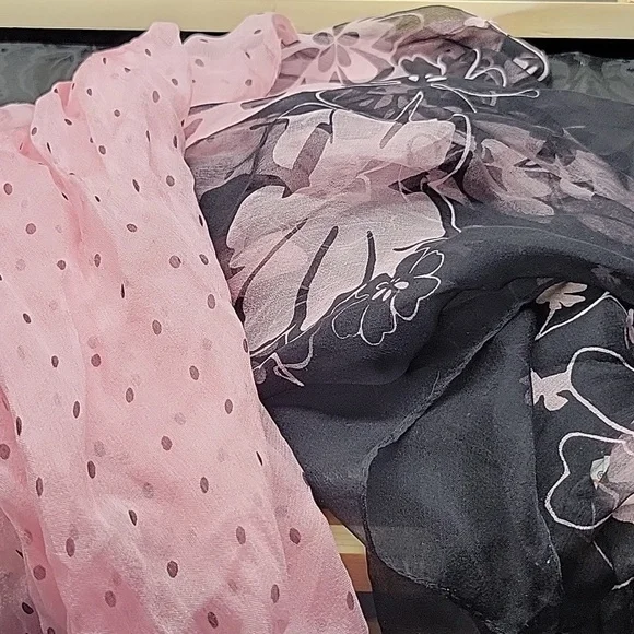 Exquisite Vintage Pink and Black Silk Retro Scarf Headcover - Picture 4 of 5